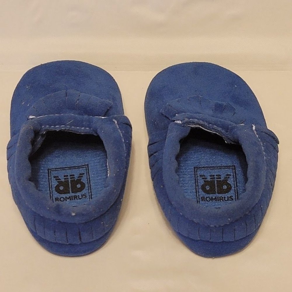 Romirus Blue Moccasins infant Toddler Baby Crib Shoe Size 1 - Picture 4 of 10